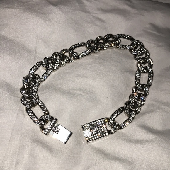 Silver tone anklet pave rhinestone - Picture 3 of 7